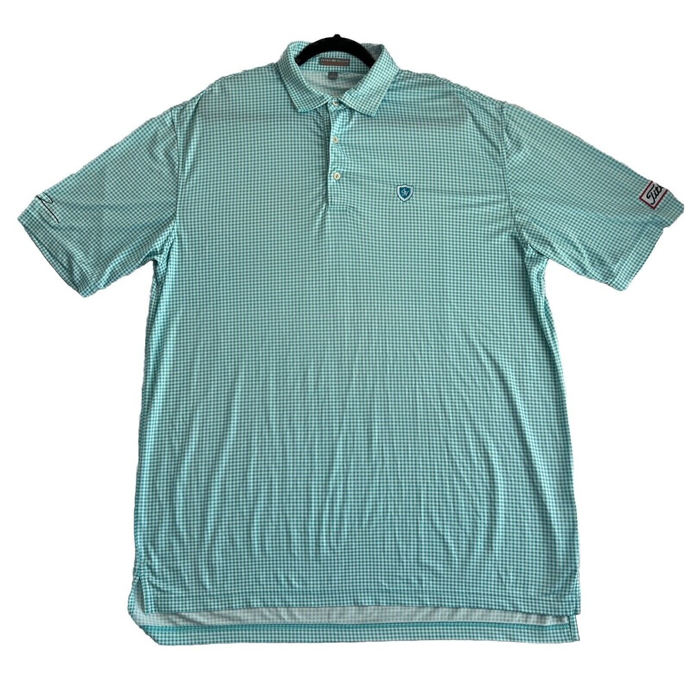 Peter Millar Summer Comfort Shirt Mens Large Blue‎ Checked Titleist Golf Polo